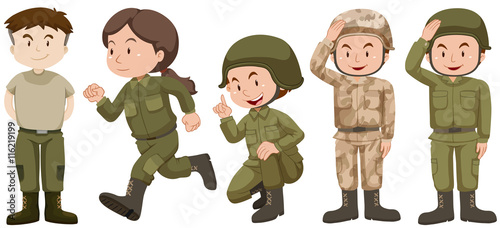 Set of people in soldier uniform
