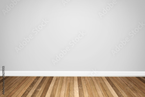 Fototapeta Naklejka Na Ścianę i Meble -  Gray tone colors wall & wood floor interior,3D illustration