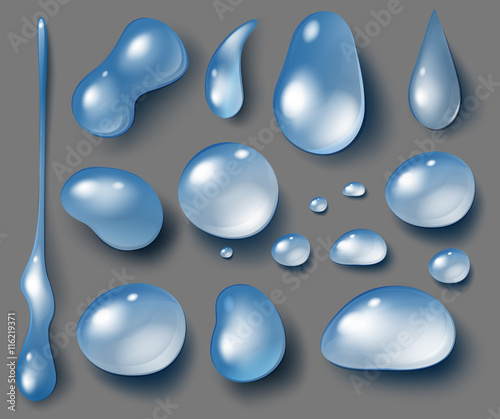 Set of water drops on gray background