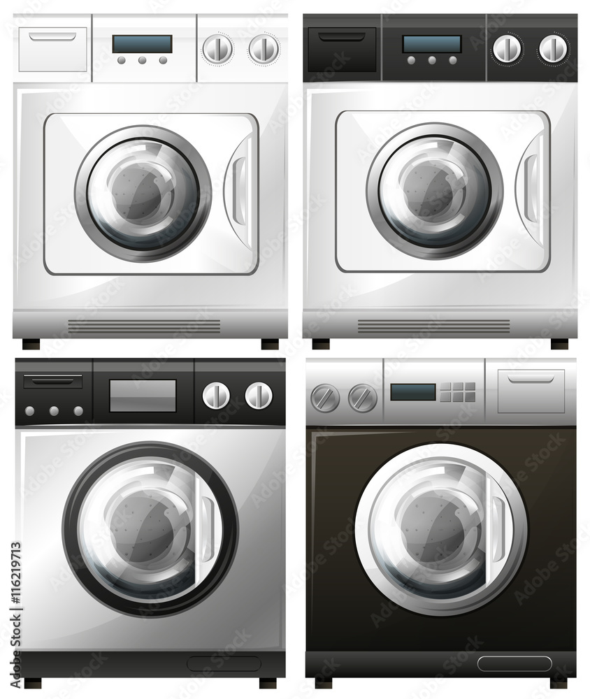 Set of washing machines in different designs
