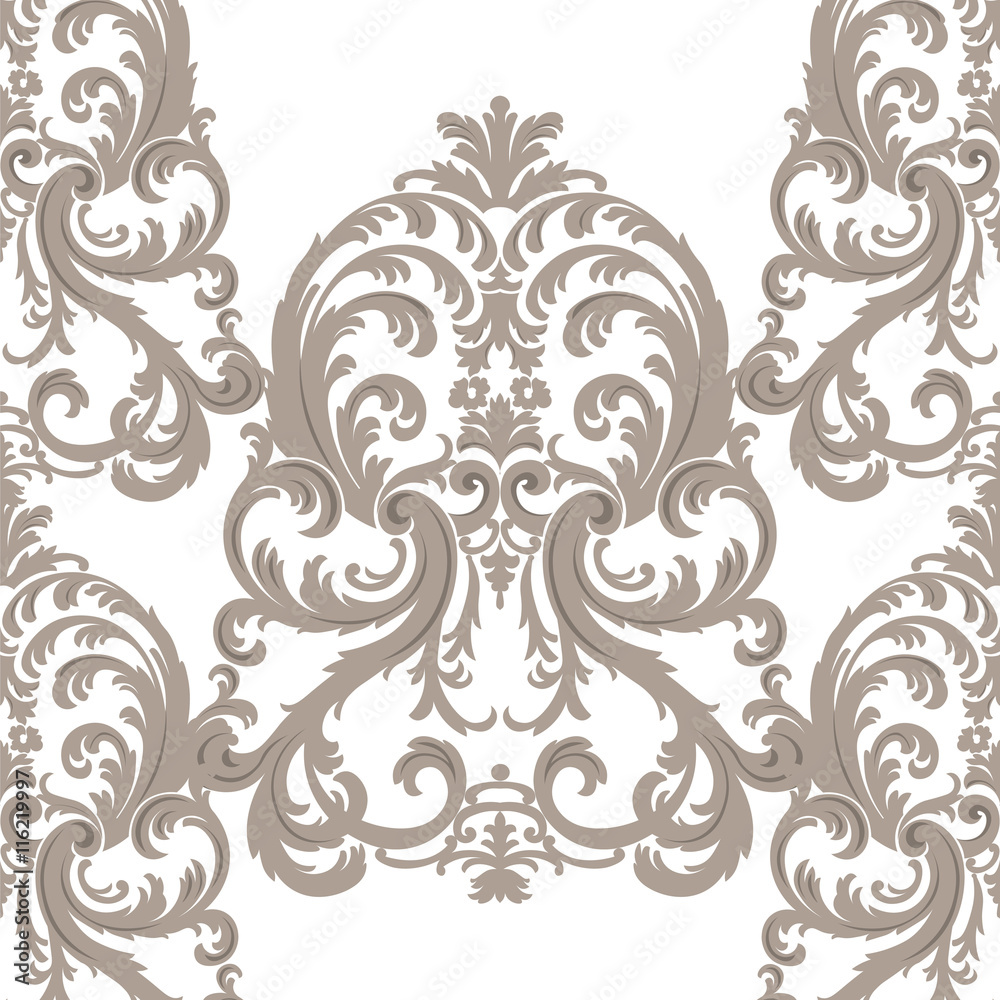 Vector Royal floral damask baroque ornament pattern element. Elegant luxury texture for textile, fabrics or wallpapers backgrounds. taupe color