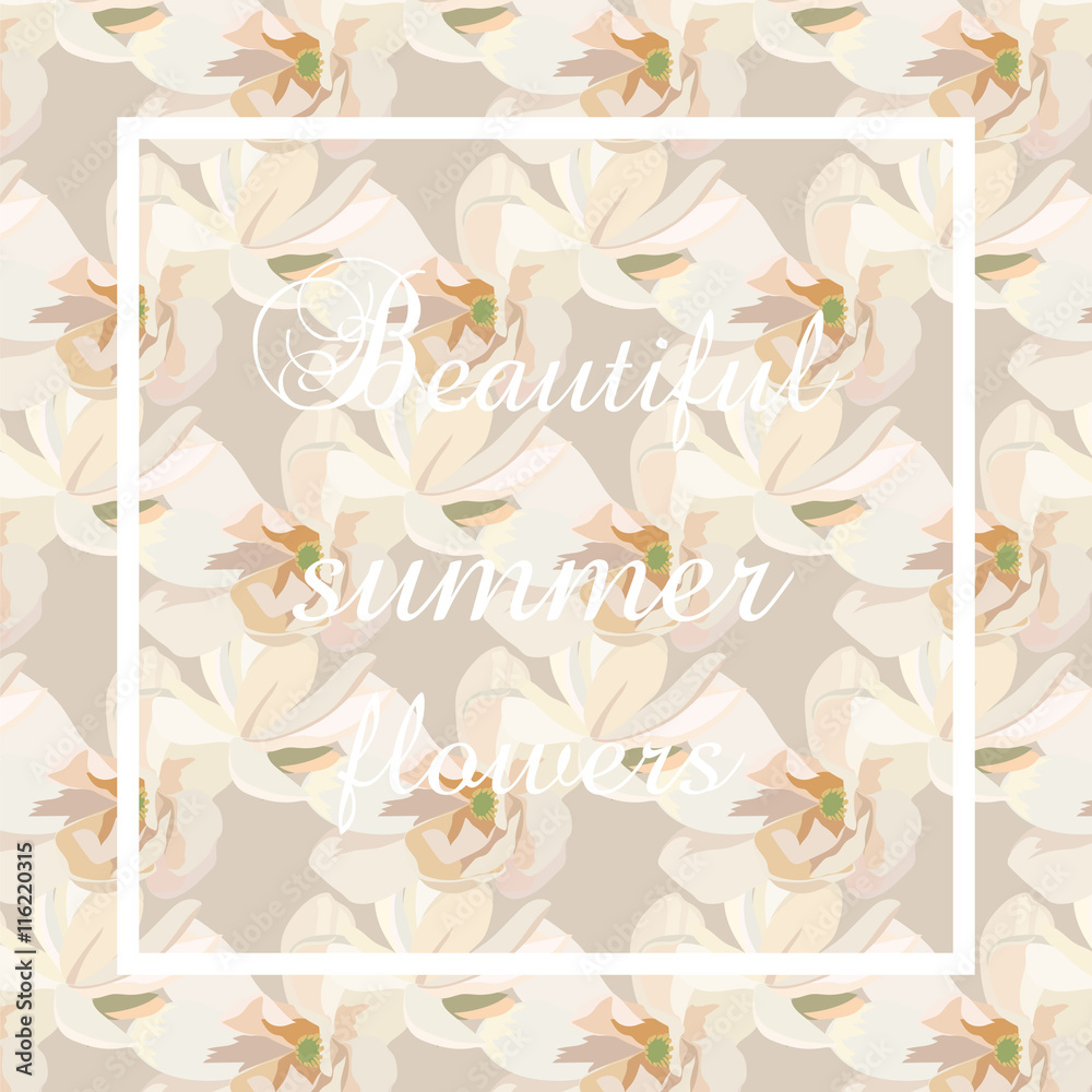 Watercolor Cream Spring flowers Card background. Vintage Vector Pattern flowers texture, textile, wallpaper, background. Cream pastel colors