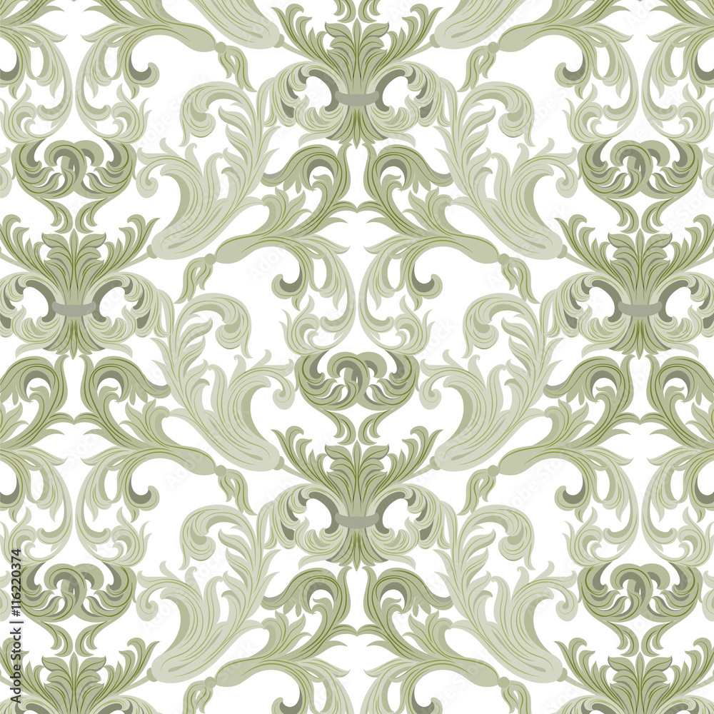 Vector damask pattern ornament. Exquisite Baroque element template. Classical luxury fashioned damask ornament, Royal Victorian texture for wallpapers, textile, wrapping. Lint green color Vector damask pattern ornament. Exquisite Baroque element template. Classical luxury fashioned damask ornament, Royal Victorian texture for wallpapers, textile, wrapping. Lint green color