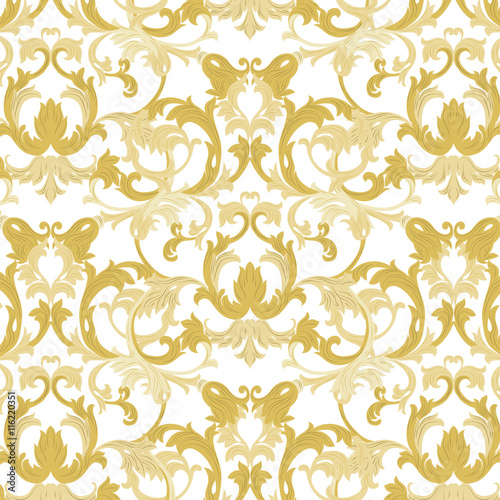 Vector damask pattern ornament. Exquisite Baroque element template. Classical luxury fashioned damask ornament, Royal Victorian texture for wallpapers, textile, wrapping. Gold color ornament