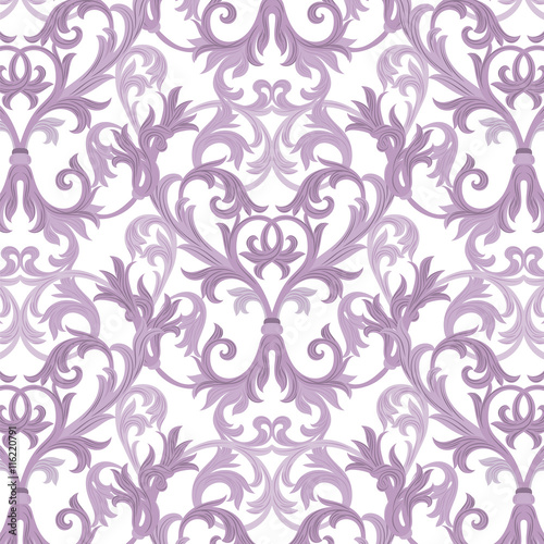 Vector Damask Baroque Pattern. Elegant Classic texture for wallpapers  backgrounds  textile and page fill. Lavender color ornament