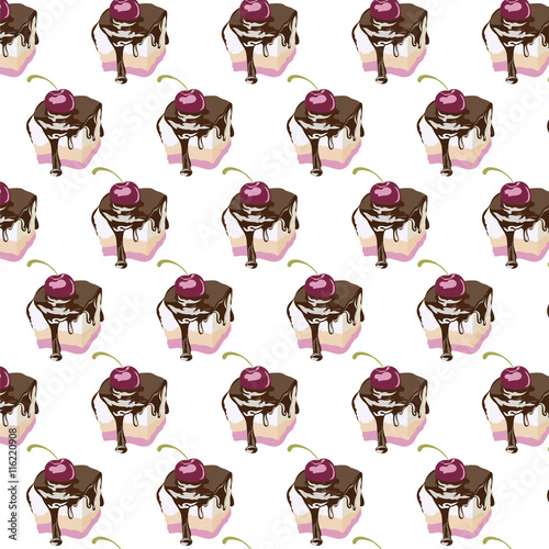 Chocolate cake pattern background. Vector cake slice pattern. Delicious cake ...