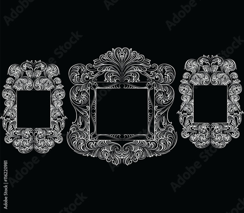 Vintage ornamental frame Vector. Rich carved decor ornaments in antique orien...