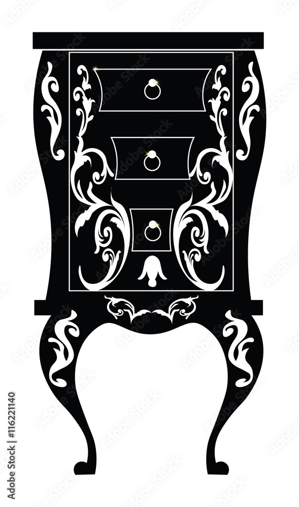 Elegant commode table with drawers. Baroque style luxury rich ornaments.  Vector sketch Stock Vector | Adobe Stock