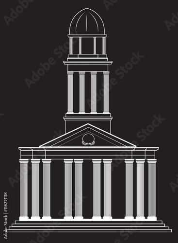 Vector architectural facade. Wire frame blueprint drawing of classic building...