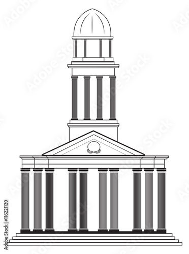 Vector architectural facade. Wire frame blueprint drawing of classic building...