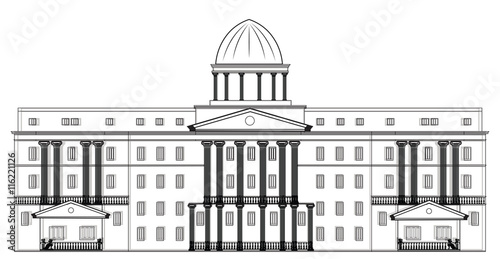 Vector architectural facade. Wire frame blueprint drawing of classic building...