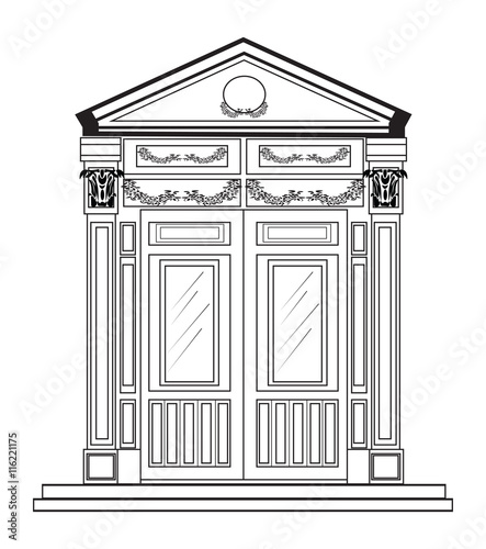 Entrance in classic style. Vector architectural facade. Wire frame drawing of classic building. Vector architectural template background