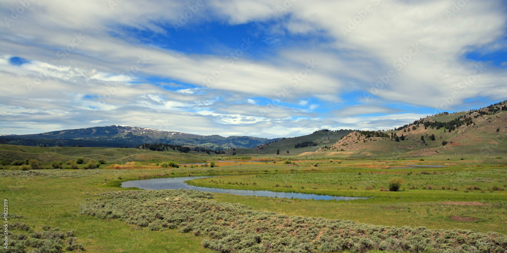 View of Slough Creek in the Lamar Valley of Yellowstone National Park USA