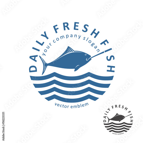 Vector fishing emblem. Daily fresh fish 