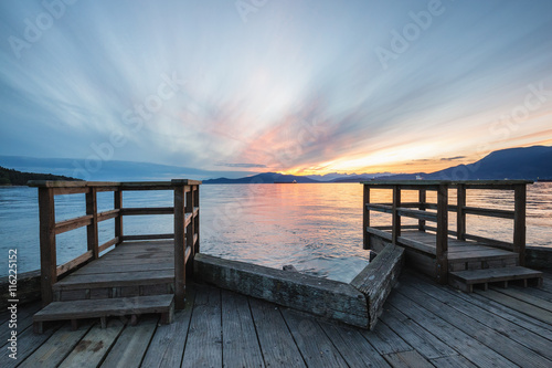 Beautiful sunset viewed from a dock in Jericho Beach  Vancouver  British Columbia  Canada.