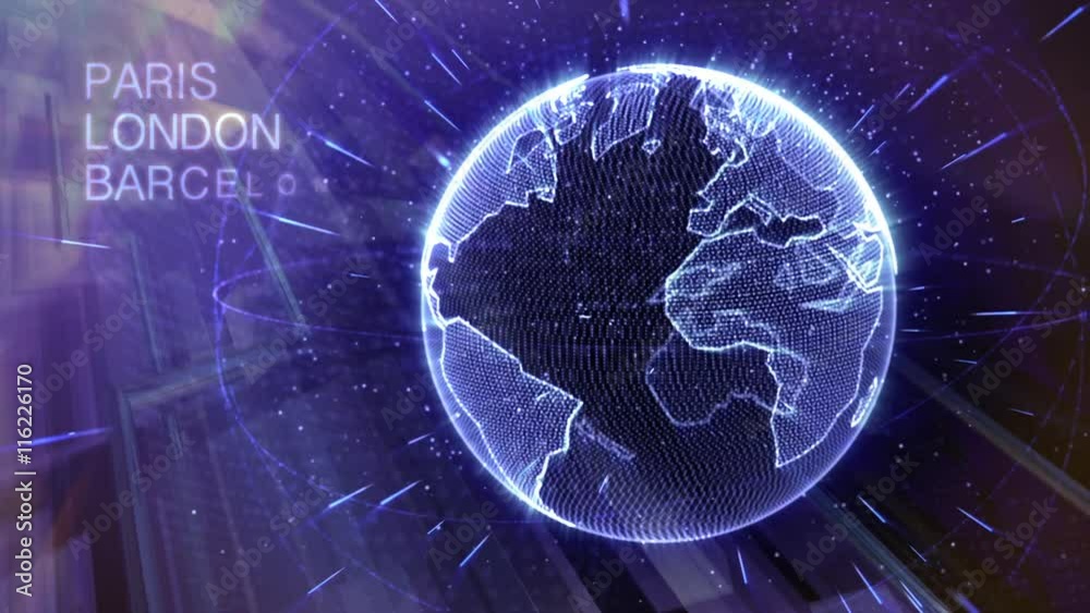animated planet with continents, Connection Network Concep