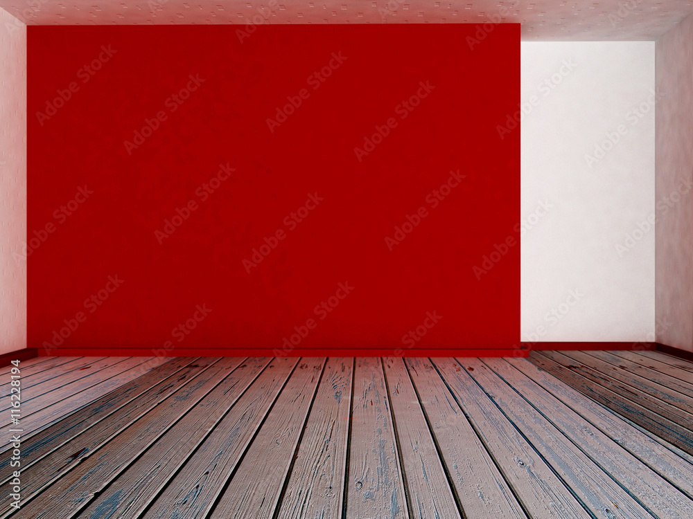 empty red wall in the room, 3d