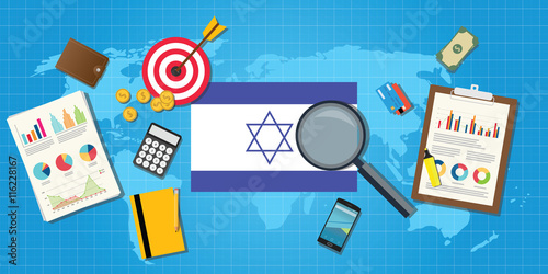 isreal jewish middle east economy economic condition country with graph chart and finance tools vector graphic illustration