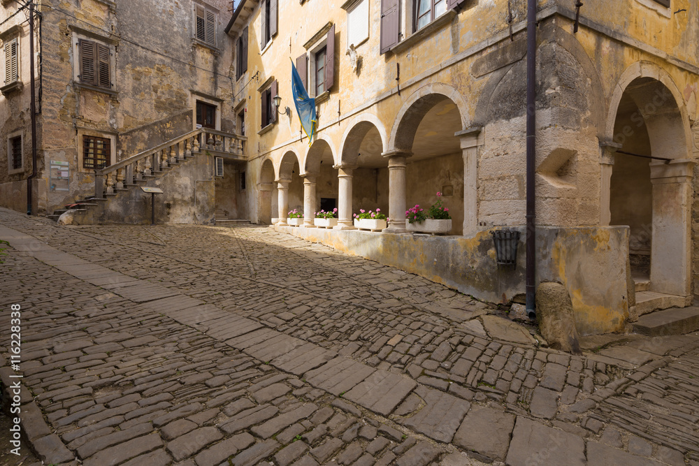 typical alley in Groznjan - old medieval town in Istria, Croatia
