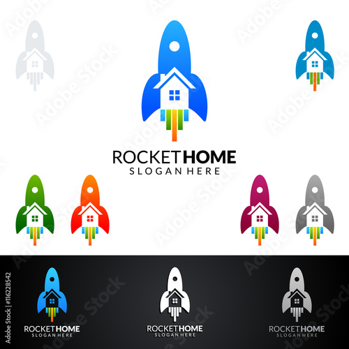 Real estate vector logo design, abstract home, house logo realty, rocket home logo