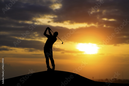 silhouette of golfers hit sweeping and keep golf course in the s