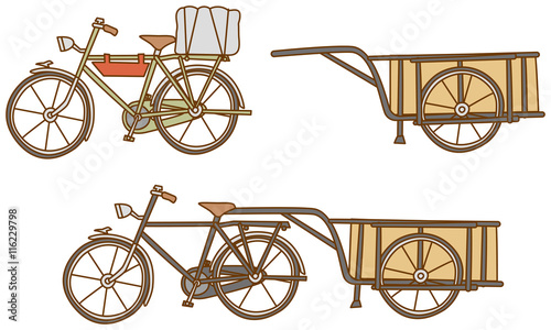 レトロな自転車　リヤカー