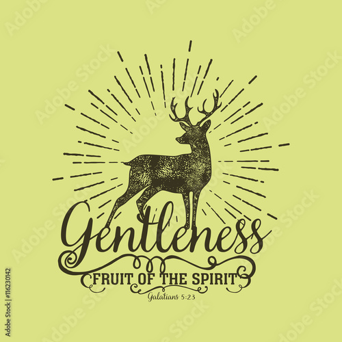 Biblical illustration. Christian lettering. Fruit of the spirit - gentleness. Galatians 5:23