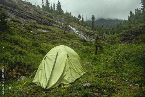 camping with tents in the mountain forest