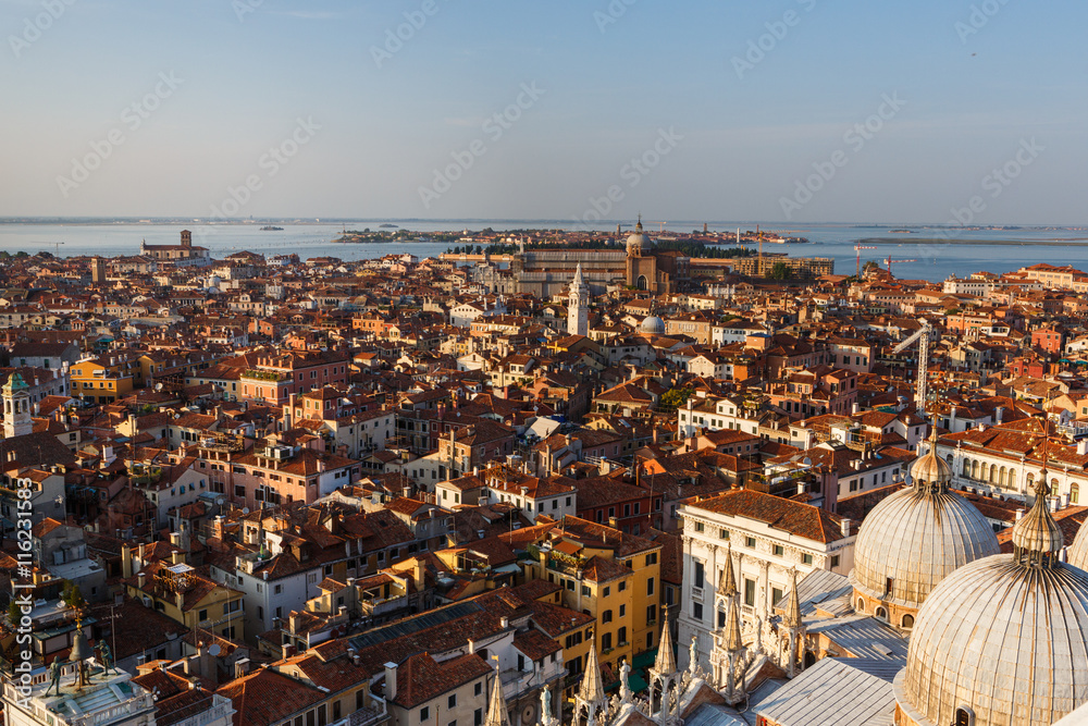 Beautiful aerial view of the Venice city, Italy. Suset