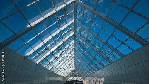 The construction of the roof in the business center. Wide angle