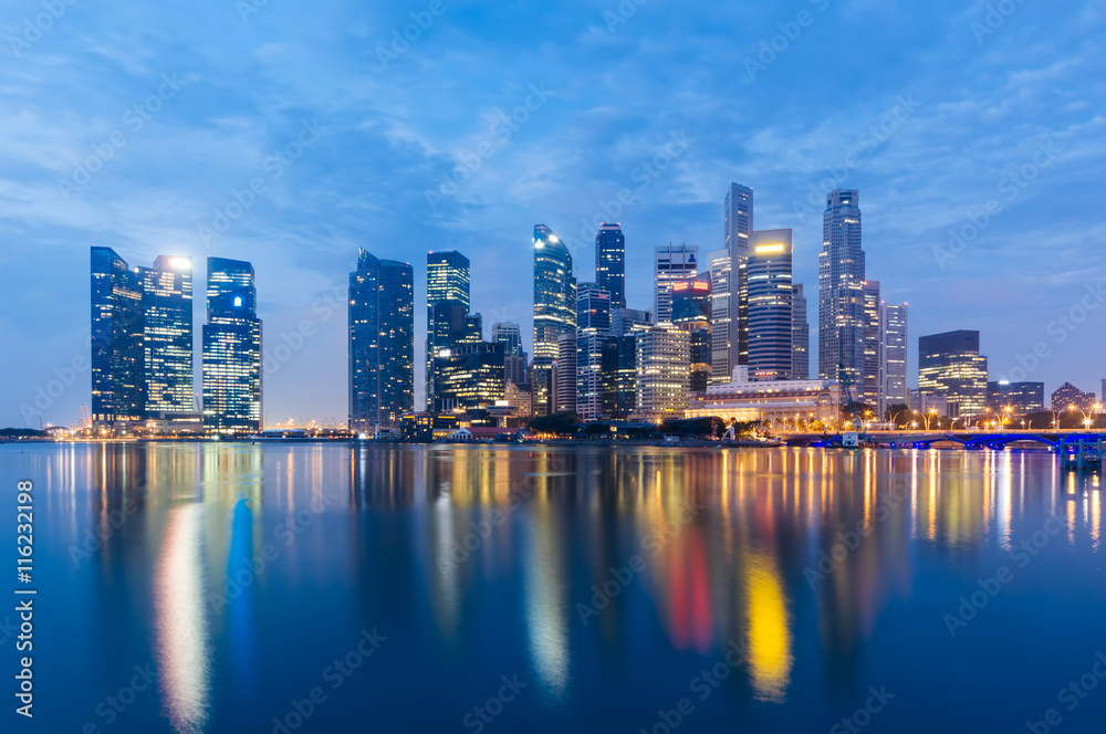 Singapore Central Business District at Dusk.