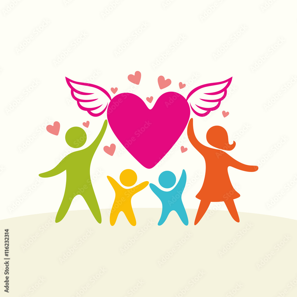 A happy family. Multicolored figures, loving family members. A happy family. Multicolored figures, loving family members.