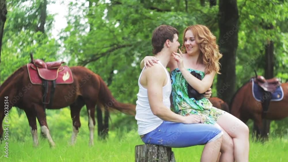 Lovers ride horses in the park, Slow Motion Lovers ride horses in the park, Slow Motion