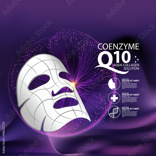 coenzyme q10 Mask Serum and Background Concept Skin Care Cosmetic.