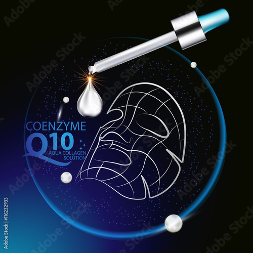 coenzyme q10 Mask Serum and Background Concept Skin Care Cosmetic.