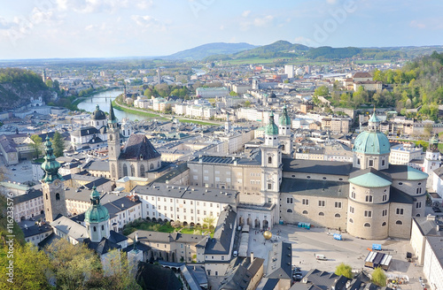 Fototapeta Naklejka Na Ścianę i Meble -   panoramic view of the historic cty of Salzburg with Salzach riv