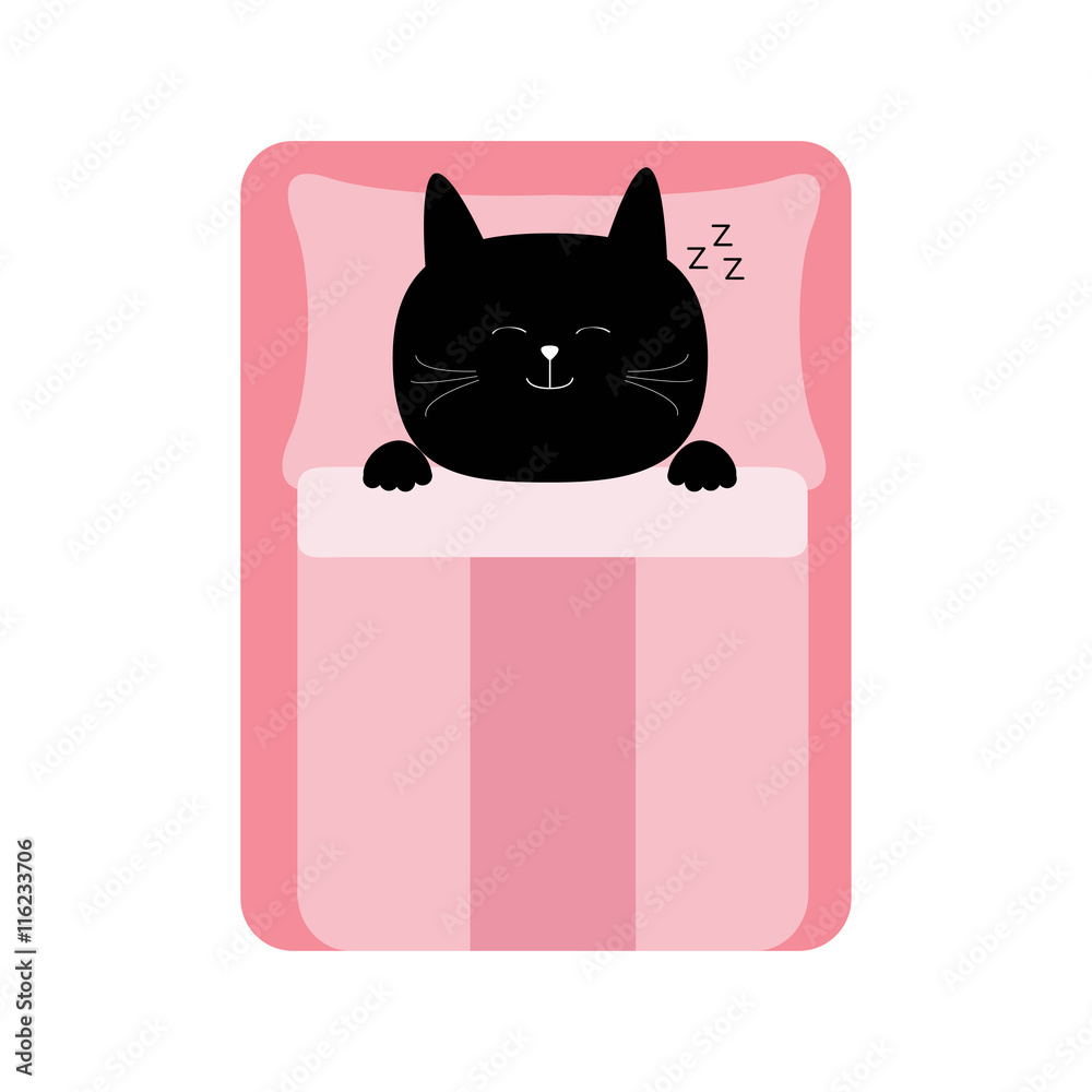 Sleeping cat. Baby pet animal collection for kids. Cute cartoon character.  Bed, pink blanket and pillow. White background. Isolated. Flat design.  Stock Vector | Adobe Stock