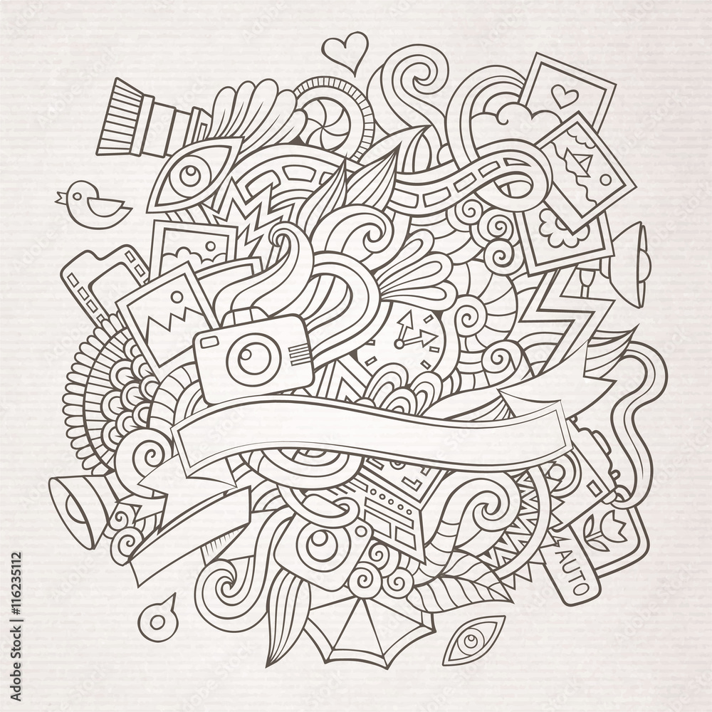 Photography doodles elements sketch background. Photography doodles elements sketch background.