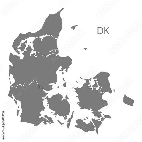 Denmark regions Map grey