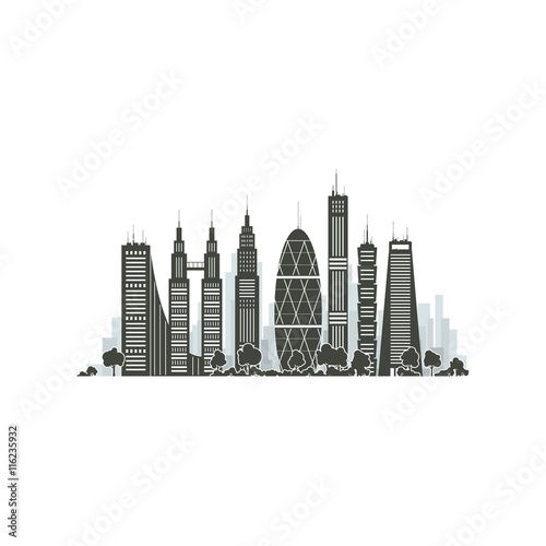 Modern Big City with Buildings and Skyscraper Isolated on White Background   Architecture Megapolis  City Financial Center  Vector Illustration