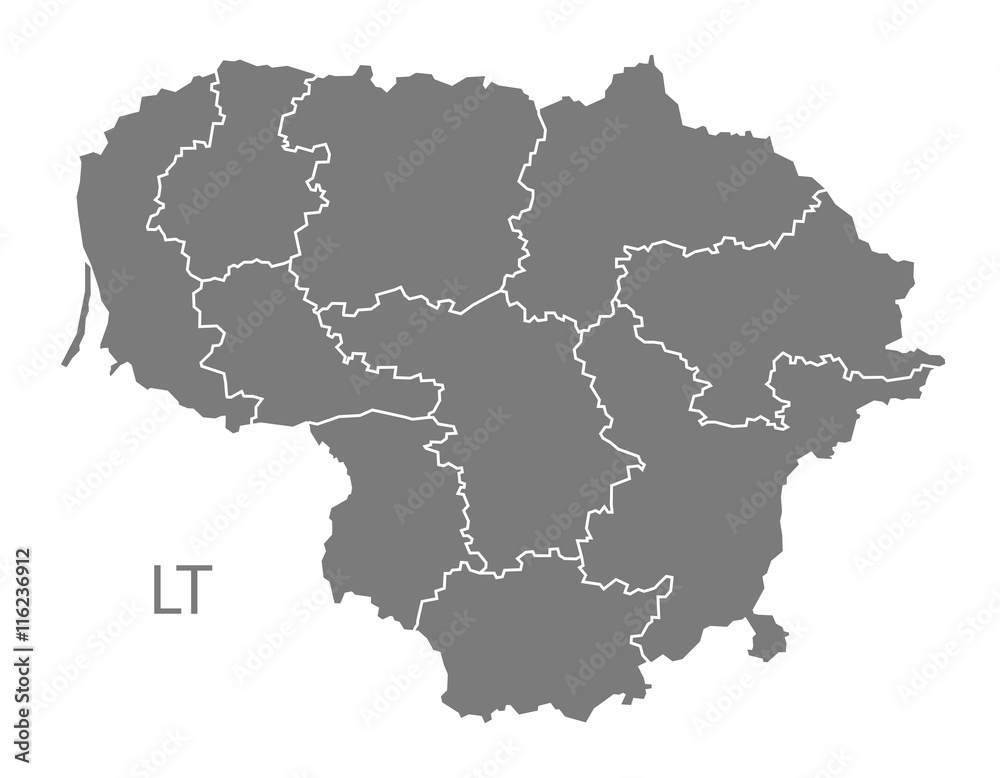 Lithuania counties Map grey