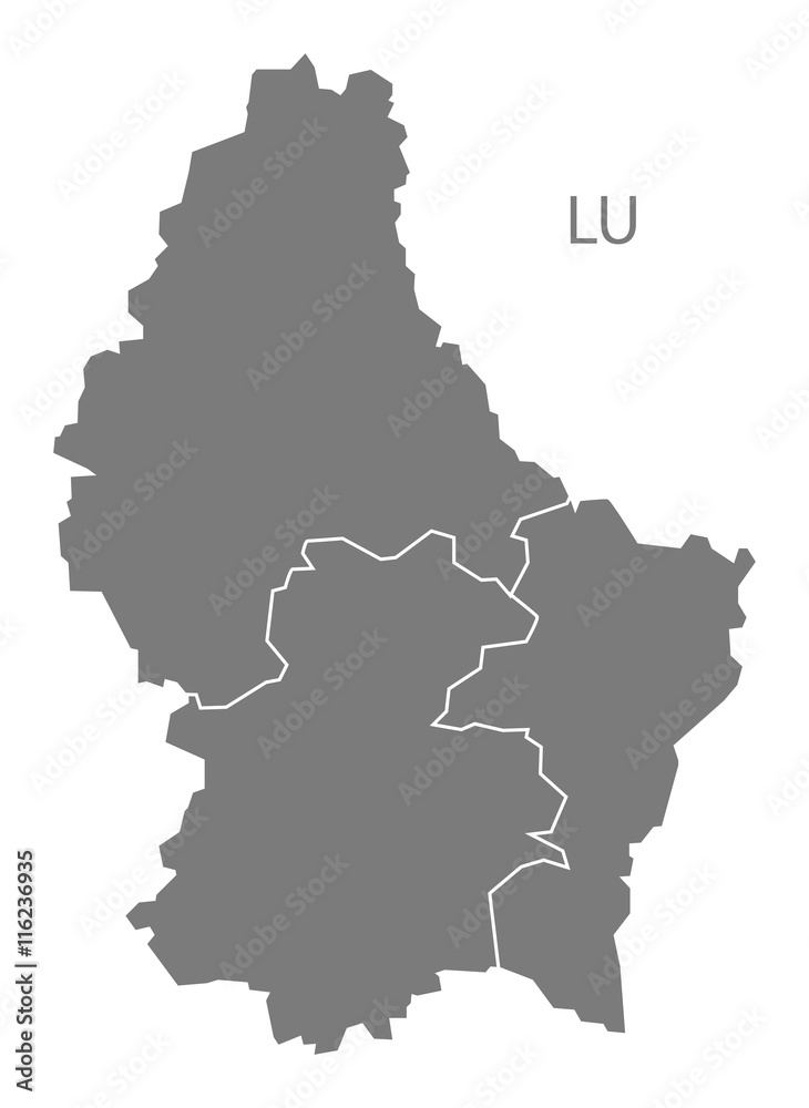Luxembourg districts Map grey