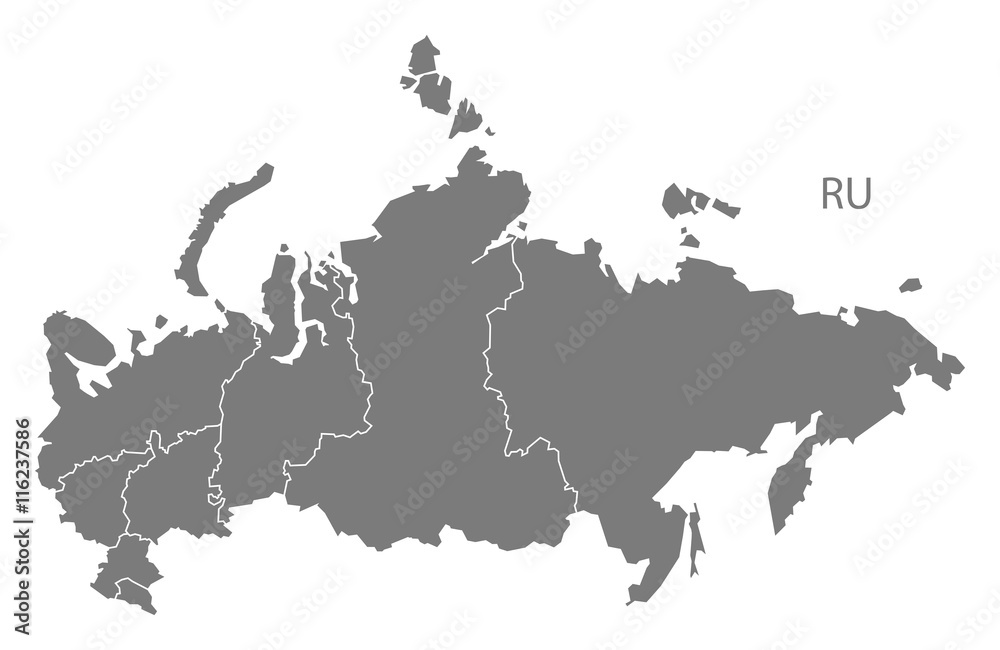 Russia districts Map grey