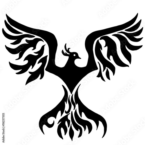 Magic bird. Phoenix for coloring or tattoo