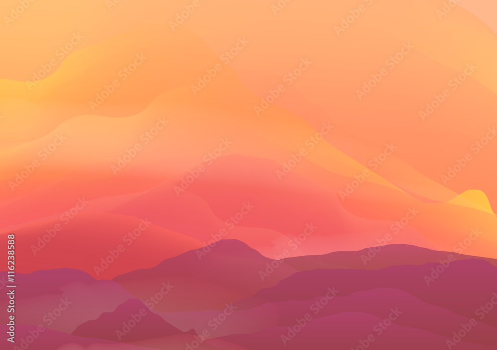 Abstract Smooth Blurred Mountain Landscape with Reflection - Vector Illustration