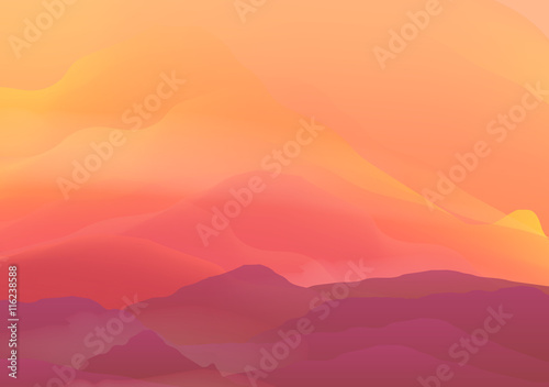Abstract Smooth Blurred Mountain Landscape with Reflection - Vector Illustration