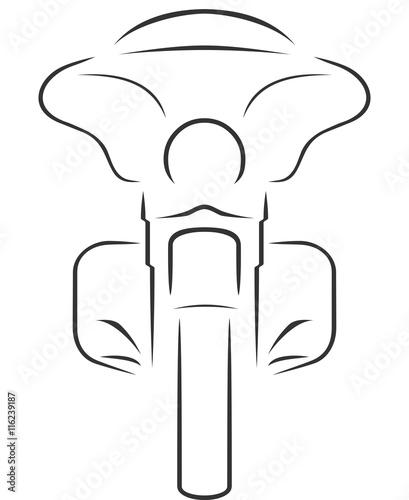 Classic heavy cruise motorcycle with windshield front view line art style contour isolated