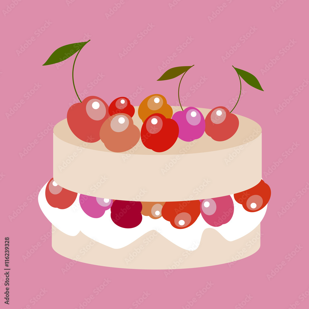 Sweet cake with cherries vector illustration Sweet cake with cherries vector illustration