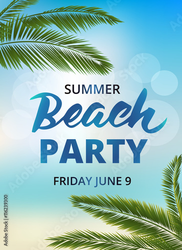 Beach party poster template with typographic elements © Olga Prozorova