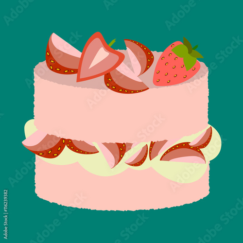 Vector illustration of delicious strawberry cake